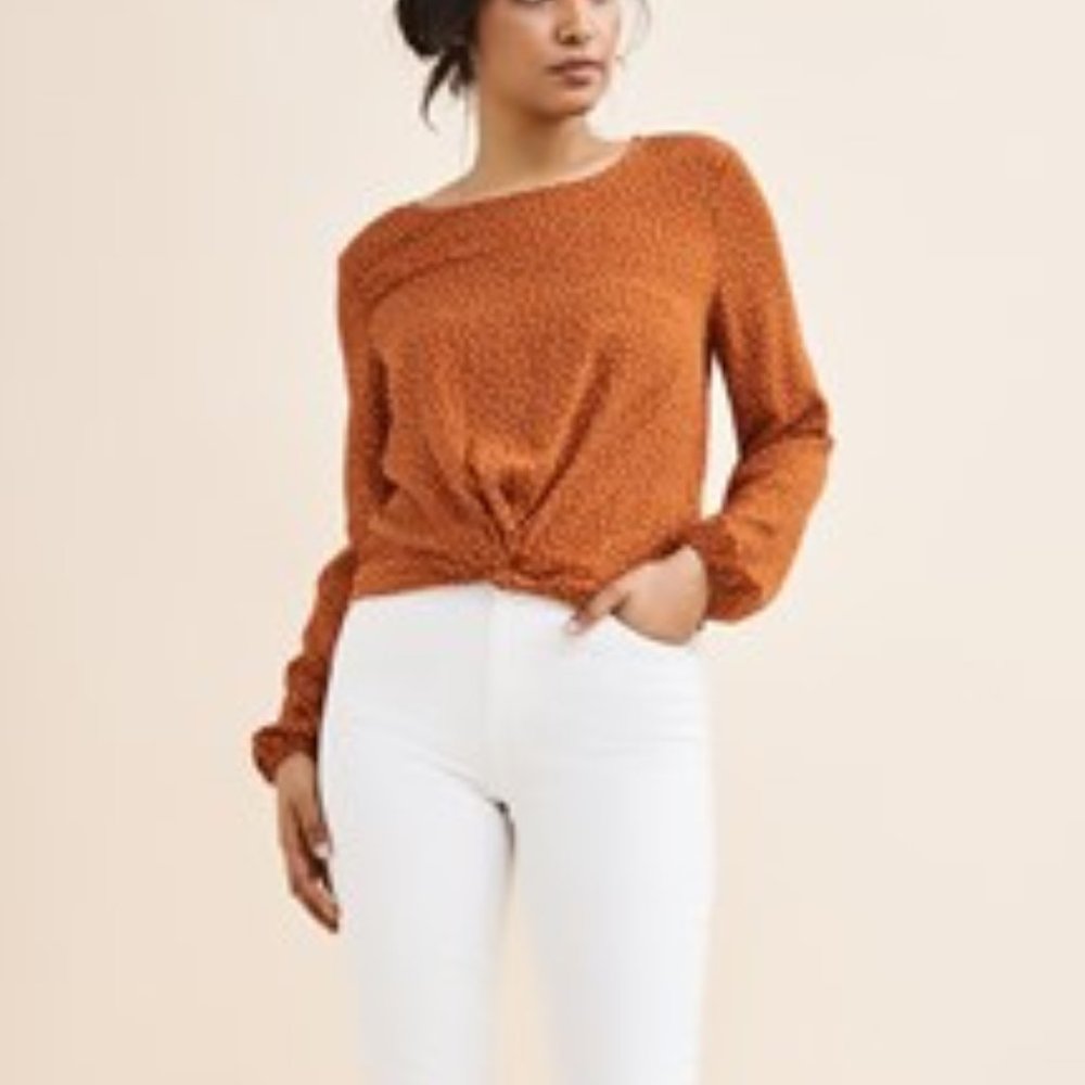 Dynamite rust polka dot top with knot detail